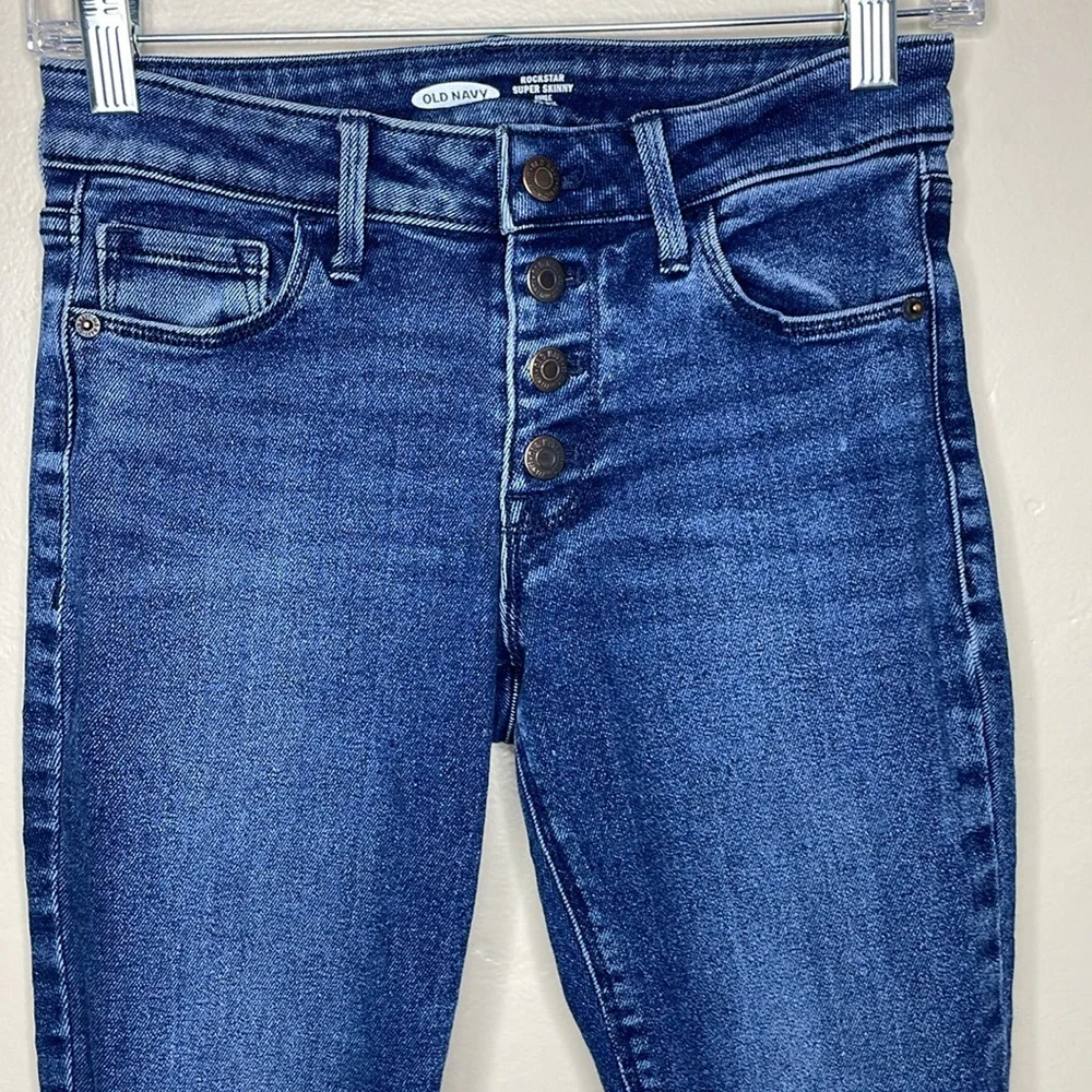 OLD NAVY Jeans ROCKSTAR Super Skinny Ankle Mid Rise Button Fly Raw Hem Size 0